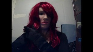 Tight Playmate Pt4! Satin black gloves and metal nails to go along my female mask Playmate!