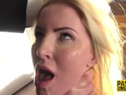 Fingered busty submissive blonde throats 6/16