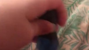 FTM fucks himself deep with blue dildo while his t cock bounces 