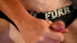 Twink Scotty films Twunk Husband Brock thrusting his cock into flashjack while watching porn