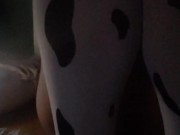 Teen in cow stockings jiggling