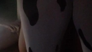 Teen in cow stockings jiggling