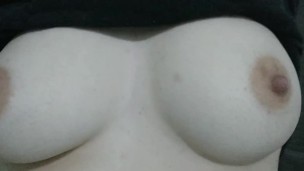 (HD) Super Pale natural boobs get played with! Hard pink nipples.