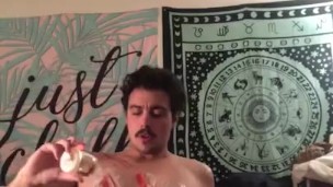 Hot Latin boy pours wax on himself for Halloween 