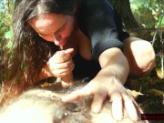 POV Cocksucking and Wet Sloppy Handjob in Woods; Leaves in her Hair, Tits Squeezed Out her Dress 10/16
