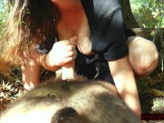 POV Cocksucking and Wet Sloppy Handjob in Woods; Leaves in her Hair, Tits Squeezed Out her Dress 9/16