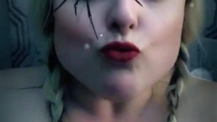 Chubby girl has quick intense orgasm for Halloween 