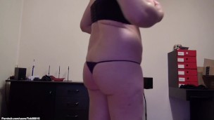 Fake Boobs 5: FF-Cup in purple long dress. Strapon Tits. No Audio.