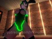 Bunny Girl in Green Black Latex Suit Strips Bottom and Face Rides POV Lap Dance