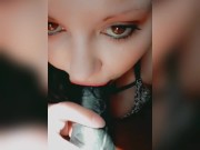 Pawg wife gets off sucking her favorite toy and rubbing her pretty pussy