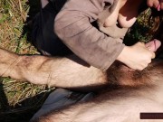 Outdoor Blowjob by MILF Ends With Handjob Squeezing Out Every Last Drop (Slow Motion Cumshot) 15/16