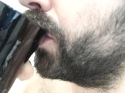 Long pissing in a glass and drink my own pee
