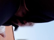 Wife masturbates until she cums behind a public beach near people walking