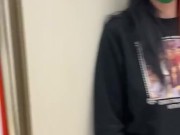 Goth girl touching herself in elevator 
