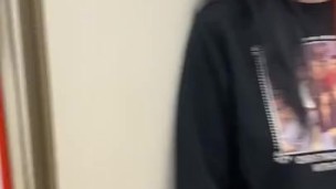 Goth girl touching herself in elevator 