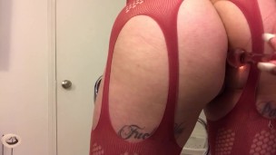 Shoving glass dildo up my tight ass