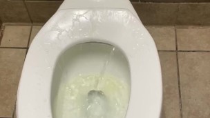 Naughty Piss Slut Makes an absolute Mess of a Public Bathroom with a Powerful Standing Piss
