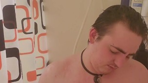 FTM trans man plays with boobs in shower