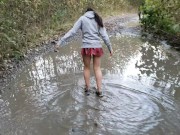 Piss and Puddle Sloshing in Bare Foot Sneakers 9/16