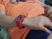 RED WATCH GUY BIG COCK INSIDE BLUE CALVIN KLEIN CAUGHT JERKING OFF