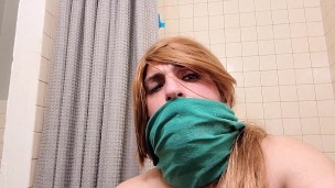 Sexy shemale shoots thick cum blast