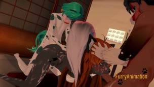 Furry Yaoi Hentai 3D - Threesome Bull and Horse Fuck Grey Fox