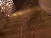 Naughty Pawg Slut Sprays a Powerful Pee Fountain down the steps with a Wet Fart