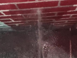 Naughty Slut Power Washes the wall with piss, the splash back was bad, it felt like a golden shower!