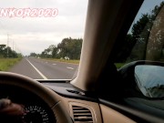 เงี่ยนมากจอดรถข้างทาง อม โม้ค แตกปากกินน้ำ blowjob in car. 8/16