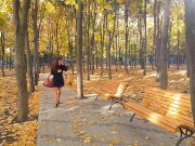 Warm Autumn- NO PANTIES # Up Coat NO PANTIES in Public Park 3/16