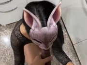 Office lady suck her boss dick in office kitchen