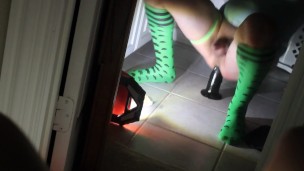 Sissy Moaning, Dick Flopping on Horse Dildo