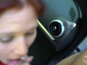 Hot slut shows tits, plays with pussy and sucks in the cabriolet 13/16