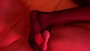 Footjob wifes red toes