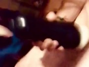 Guy cums so hard, nearly falls from intense orgasm, loud moaning cum inside toy 