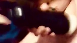 Guy cums so hard, nearly falls from intense orgasm, loud moaning cum inside toy 