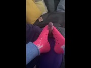 Amateur sock job foot job with cum into socks and wearing them after runnerbean87  1/16
