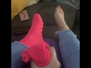 Amateur sock job foot job with cum into socks and wearing them after runnerbean87  10/16