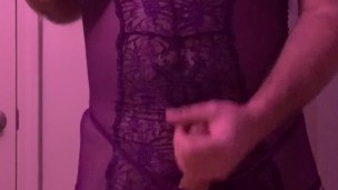 Tranny in Lingerie Smokes and Masterbates
