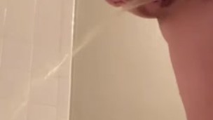 RISKY quick piss in model home bathroom 