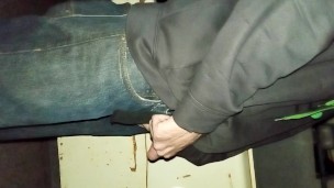 Pissing and stroking late night outside. 