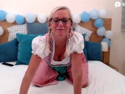 A german pornstar, Dirty Tina plays with her pussy using sex toys and wearing an Oktoberfest dirndl 1/16