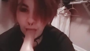 Cute Alt FTM in fishnets sucks and rides toys