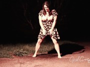 Naughty Pee Slut with Huge Boobs has a powerful Pee Fart standing in the middle of the driveway 12/16