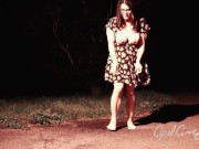 Naughty Pee Slut with Huge Boobs has a powerful Pee Fart standing in the middle of the driveway 13/16