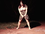 Naughty Pee Slut with Huge Boobs has a powerful Pee Fart standing in the middle of the driveway 2/16