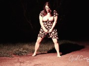 Naughty Pee Slut with Huge Boobs has a powerful Pee Fart standing in the middle of the driveway 3/16