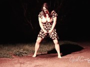 Naughty Pee Slut with Huge Boobs has a powerful Pee Fart standing in the middle of the driveway 9/16