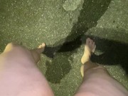 Desperate Pee Girl Sprays her Driveway with multiple huge Pee streams 1/16