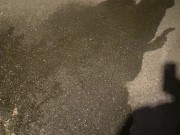 Desperate Pee Girl Sprays her Driveway with multiple huge Pee streams 14/16